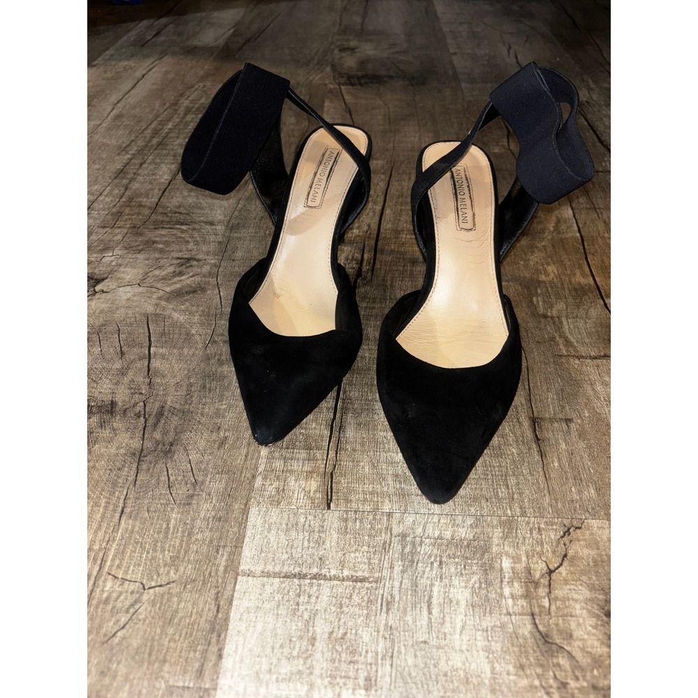 Antonio Melani Black Suede Pointed Toe Ankle Strap Pumps Heels Size 7M